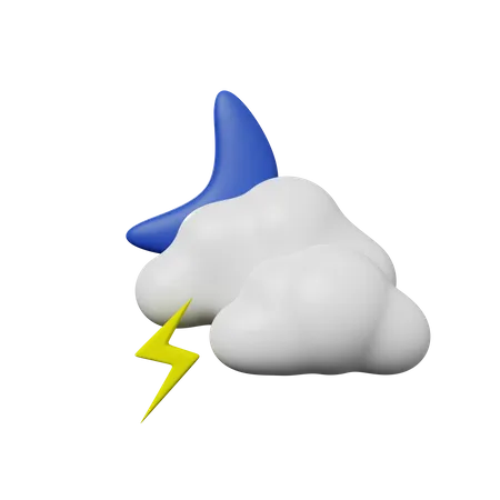 3 D Illustration Of Simple Icon Weather Concept Thunder Night 3D Illustration