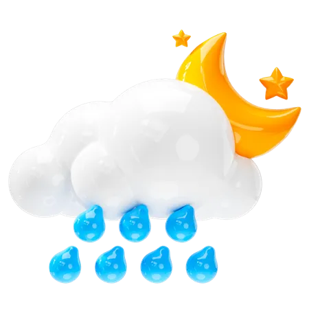 Thunderstorm Rain At Night Icon Weather Forecast Sign 3D Icon