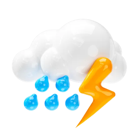 Rain Cloud With Lightning And Raindrops Weather Forecast Sign 3D Icon