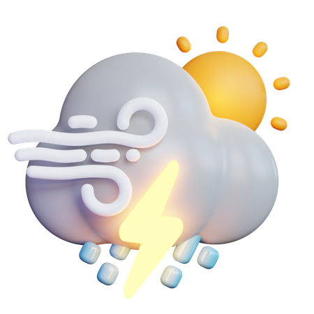 Thunderstorm Rain With Sun  3D Icon