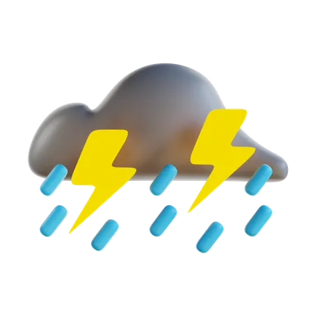 雨を伴う雷雨  3D Icon