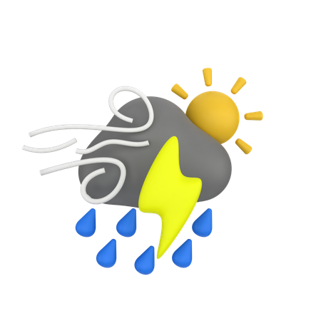 Thunderstorm With Sun  3D Icon