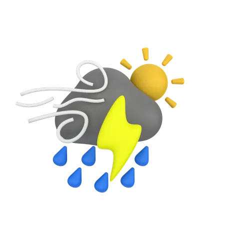 Thunderstorm With Sun  3D Icon