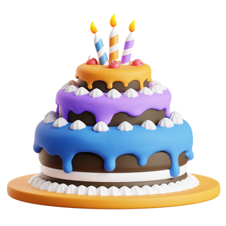 Tiered Birthday Cake With Candles  3D Icon