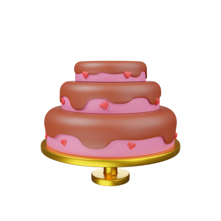 Tiered Chocolate Cake With Hearts  3D Icon