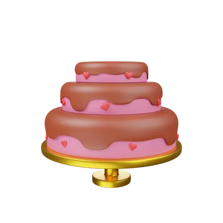 Tiered Chocolate Cake With Hearts  3D Icon