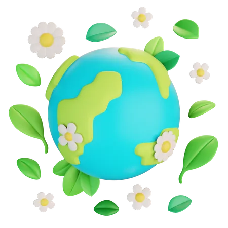 Tierra con hojas  3D Icon