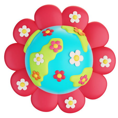 Tierra floreciente con flores  3D Icon