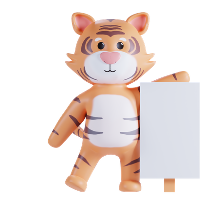 Tiger hält Plakat  3D Illustration