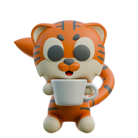 Tiger Holding Coffee  3D Illustration