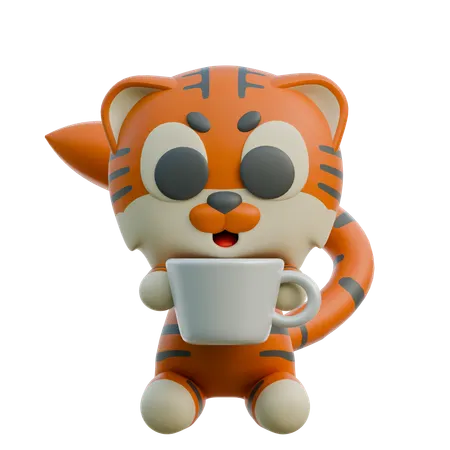 Tiger Holding Coffee  3D Illustration