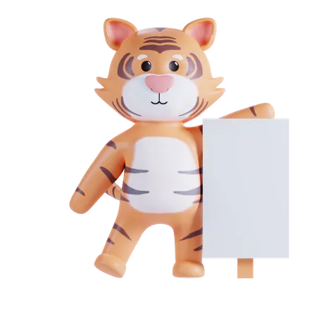 Tiger Holding Placard  3D Illustration