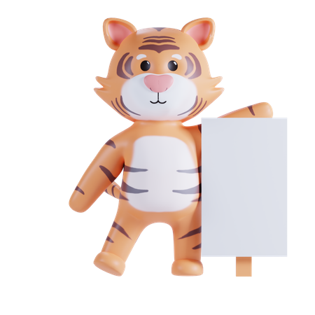 Tiger Holding Placard 3D Illustration