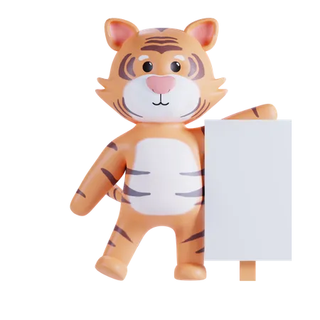 Tiger Holding Placard 3D Illustration