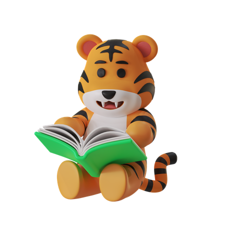 Tiger liest ein Buch  3D Icon