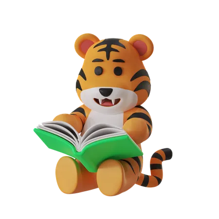 Tiger liest ein Buch  3D Icon