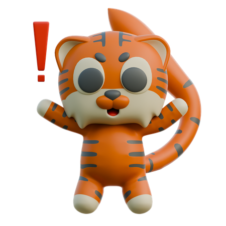 Tiger Showing Alert Sign  3D Illustration