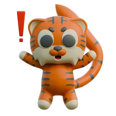 Tiger Showing Alert Sign  3D Illustration