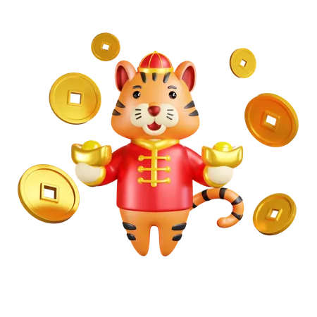 Tigre du nouvel an chinois avec pièces de monnaie  3D Icon