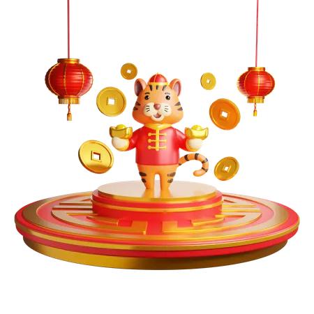 Tigre du nouvel an chinois sur le podium  3D Icon