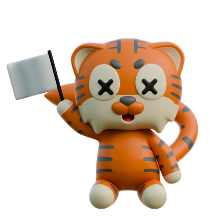 Tigre fofo segurando bandeira  3D Illustration