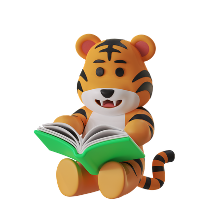 Tigre leyendo un libro  3D Icon