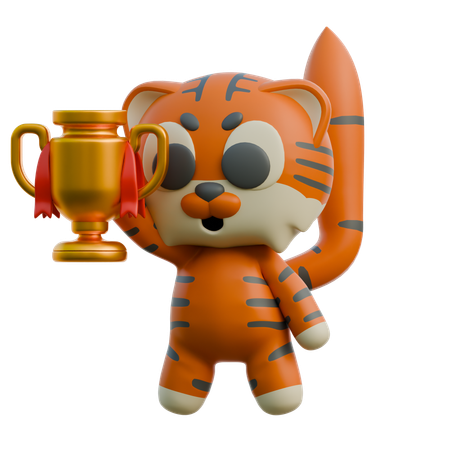 Tigre segurando troféu  3D Illustration