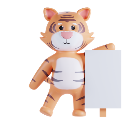 Tigre tenant une pancarte  3D Illustration