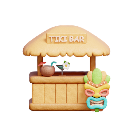Tiki bar with tribal masks  3D Icon