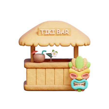3 D Tiki Bar With Tribal Masks Hawaii Element Summer Tropical Holiday Vacation 3D Icon