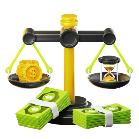 Business And Finance Illustration Time Vs Money On Scales Isolated On Transparant Background 3 D Illustration High Resolution 3D Icon