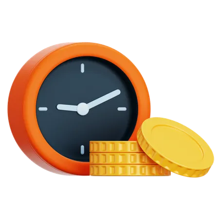 3 D Clock With Coins Invest Money To Grow In Time Concept Business Investment Income And Financial Savings 3 D Alarm Clock And Stacks Of Coins On Scales 3D Icon