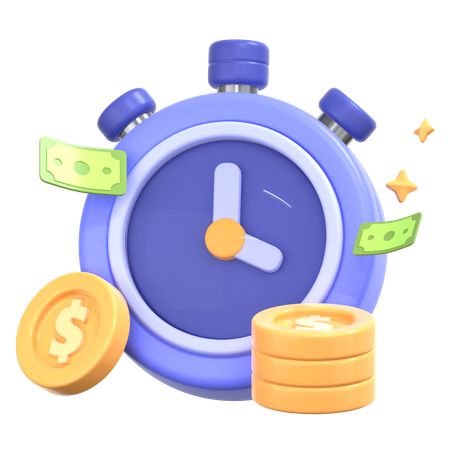 Time Is Money With Stopwatch Sign  3D Icon