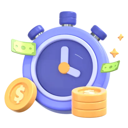 Time Is Money With Stopwatch Sign  3D Icon