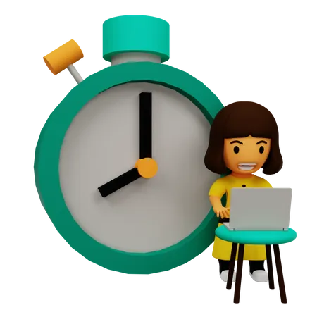 Time management by female employee  3D Illustration