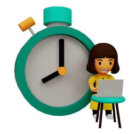 Time management by female employee 3D Illustration