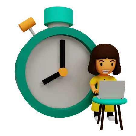 Time management by female employee 3D Illustration