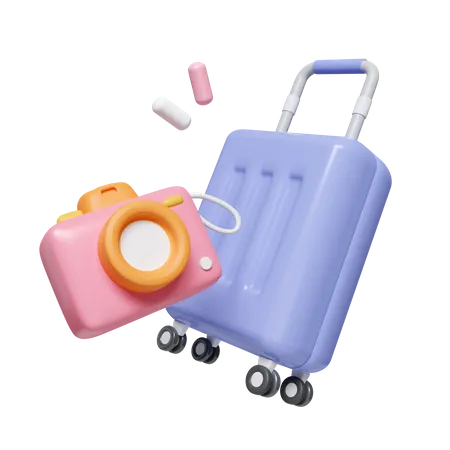 3 D Time To Travel Luggage And Camera Icon Time To Travel Summer Vacation And Holidays Concept Icon Isolated On White Background 3 D Rendering Illustration Clipping Path 3D Icon