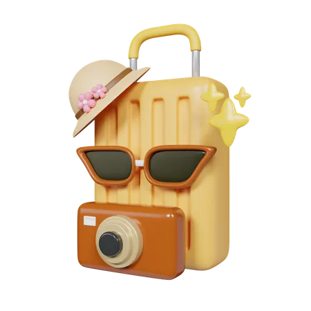 3 D Traveler Tourist Accessories Luggage Sun Glasses Hat Camera Vacation Holidays Trip Plane Icon Isolated On White Background 3 D Rendering Illustration Clipping Path 3D Icon