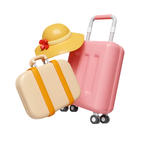 3 D Time To Travel Luggage And Hat Icon Summer Vacation And Holidays Concept Icon Isolated On White Background 3 D Rendering Illustration Clipping Path 3D Icon