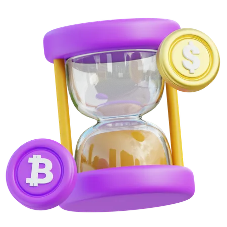 3 D Hourglass With Traditional And Digital Currencies Symbolizing The Time Value Of Money Concept In Both Conventional And Cryptocurrency Investments 3D Icon