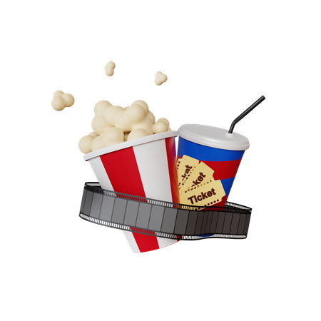 Tira de filme e comida de cinema  3D Illustration