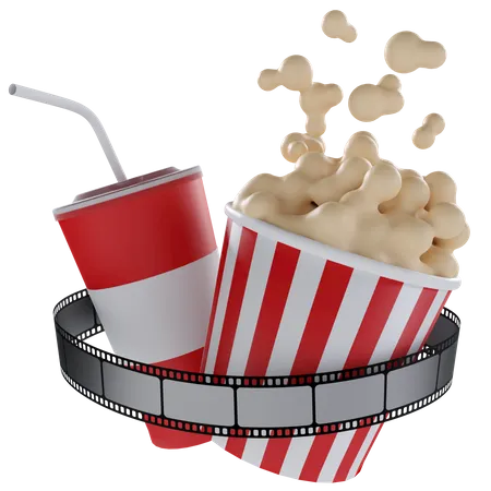 Tira de película y comida de cine  3D Illustration