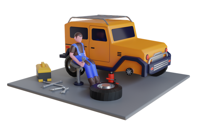 Tire repair service  3D Illustration