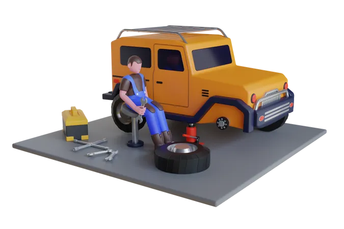 Tire repair service  3D Illustration