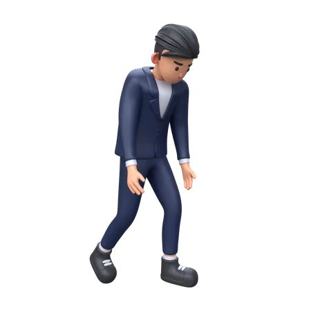 Tired Businessman walking 3D Illustration
