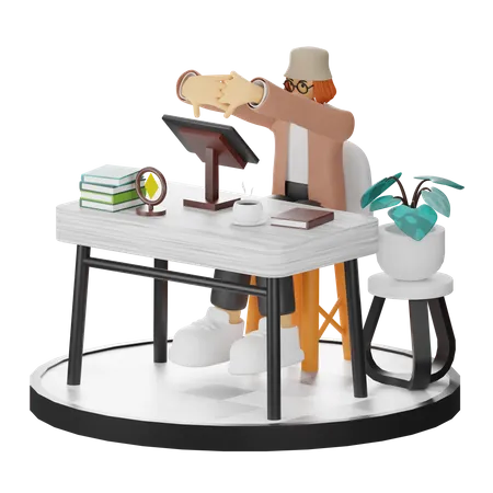 Tired Female Using Computer In Clean Workspace  3D Illustration