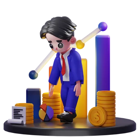 Tired Financial Advisor Walk  3D Illustration