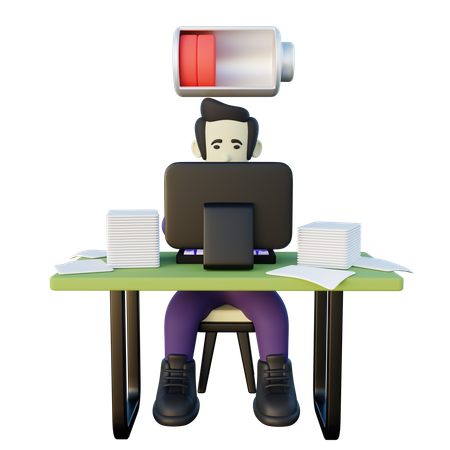 Tired Office Employee  3D Illustration