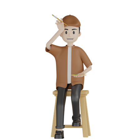 Tired Painter  3D Illustration